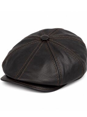 Vintage Leather Newsboy Hat Cabbie Beret Handmade Leather Ivy Hat